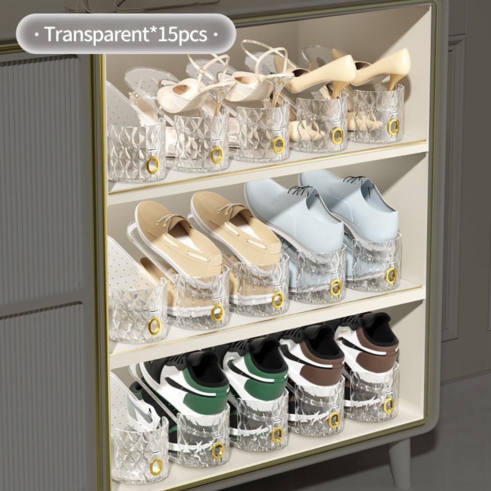 Shoe Slots Organizer, 15 Pack - Adjustable Shoe Stacker for Closet Storage, C...