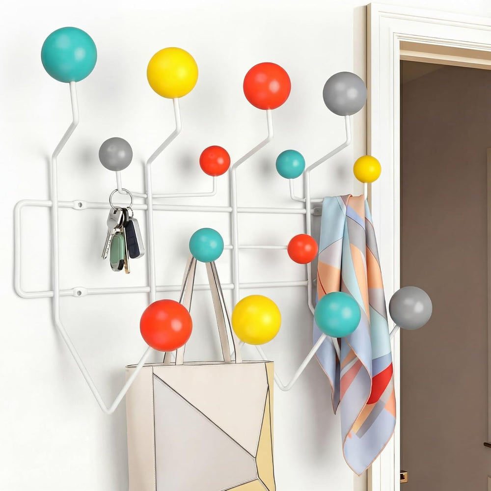 Leinuosen Mid Century Coat Rack Wall Mounted Hooks with Multicolor Wooden Bal...