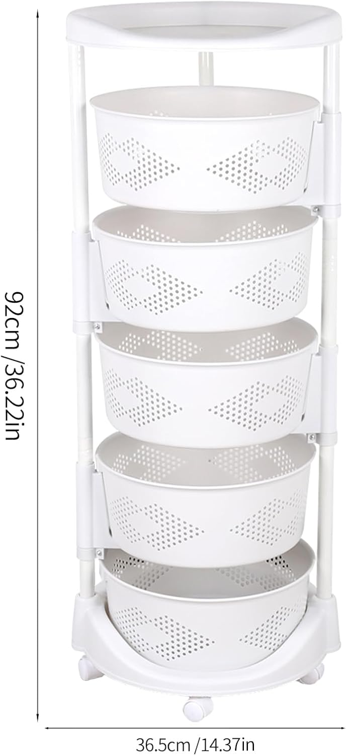 Rotating Storage Rack, 5-Tier Rotating Fruit Basket Racks For Kitchen, Movabl...