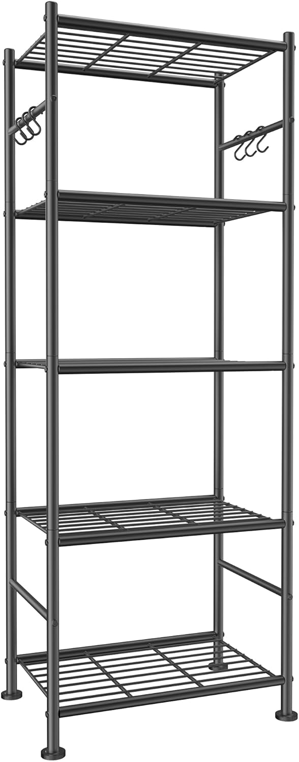 Sakugi 5-Tier Storage Rack Organizer with Hooks, Heavy Duty Metal Garage Rack...