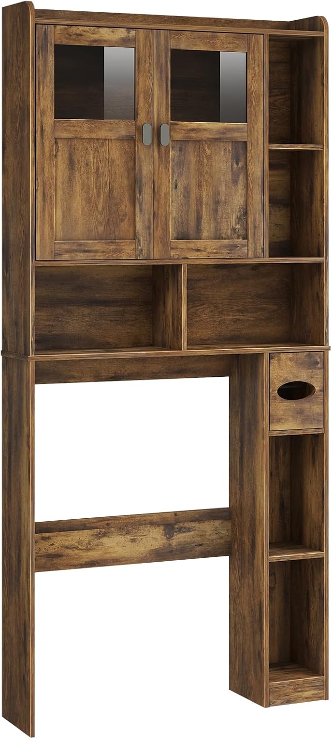 Vabches Over The Toilet Storage Cabinet with Doors and Shelves, Brown