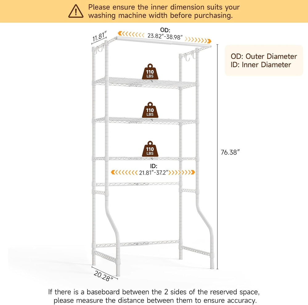 ONBRILL 3 Tiers Expandable Over Washer and Dryer Shelves, White
