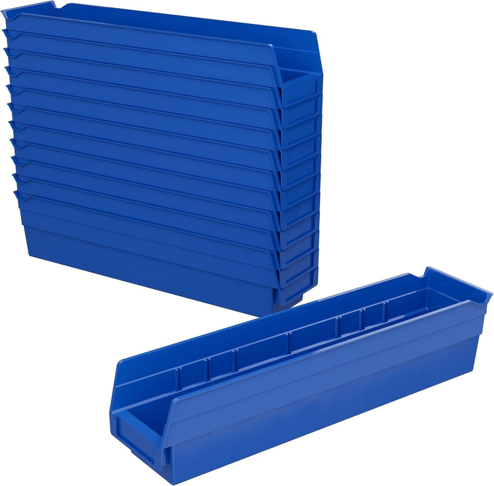 Akro-Mils 30128 Heavy Duty Plastic Shelf Bins, 18"x 4"x 4", Bl...