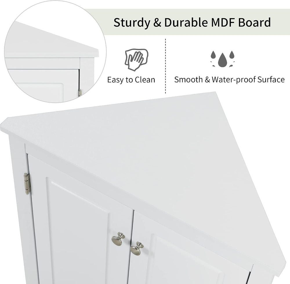 Home Corner Storage Cabinet, Bathroom Triangle Floor Storage Cabinet with Adj...
