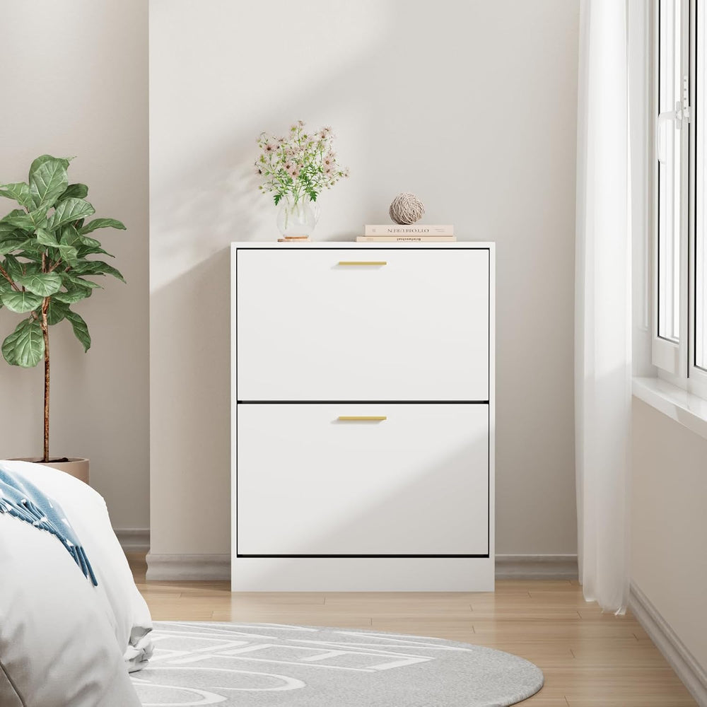 CARPETNAL Shoe Cabinet for Entryway, White Shoe Storage Cabinet with 2 Flip D...