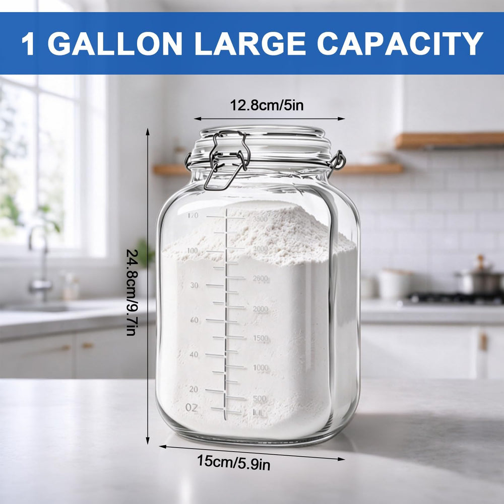 1 Gallon Super Wide Mouth Glass Jars with Airtight Lids,2 Pack Gallon Mason J...