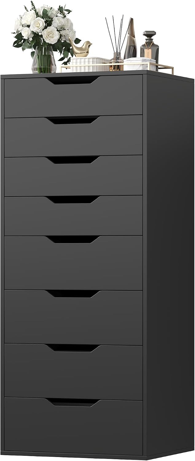 FACBOTALL 44.5" Tall Black Dresser, 8 Drawer Dresser with Groove Handles