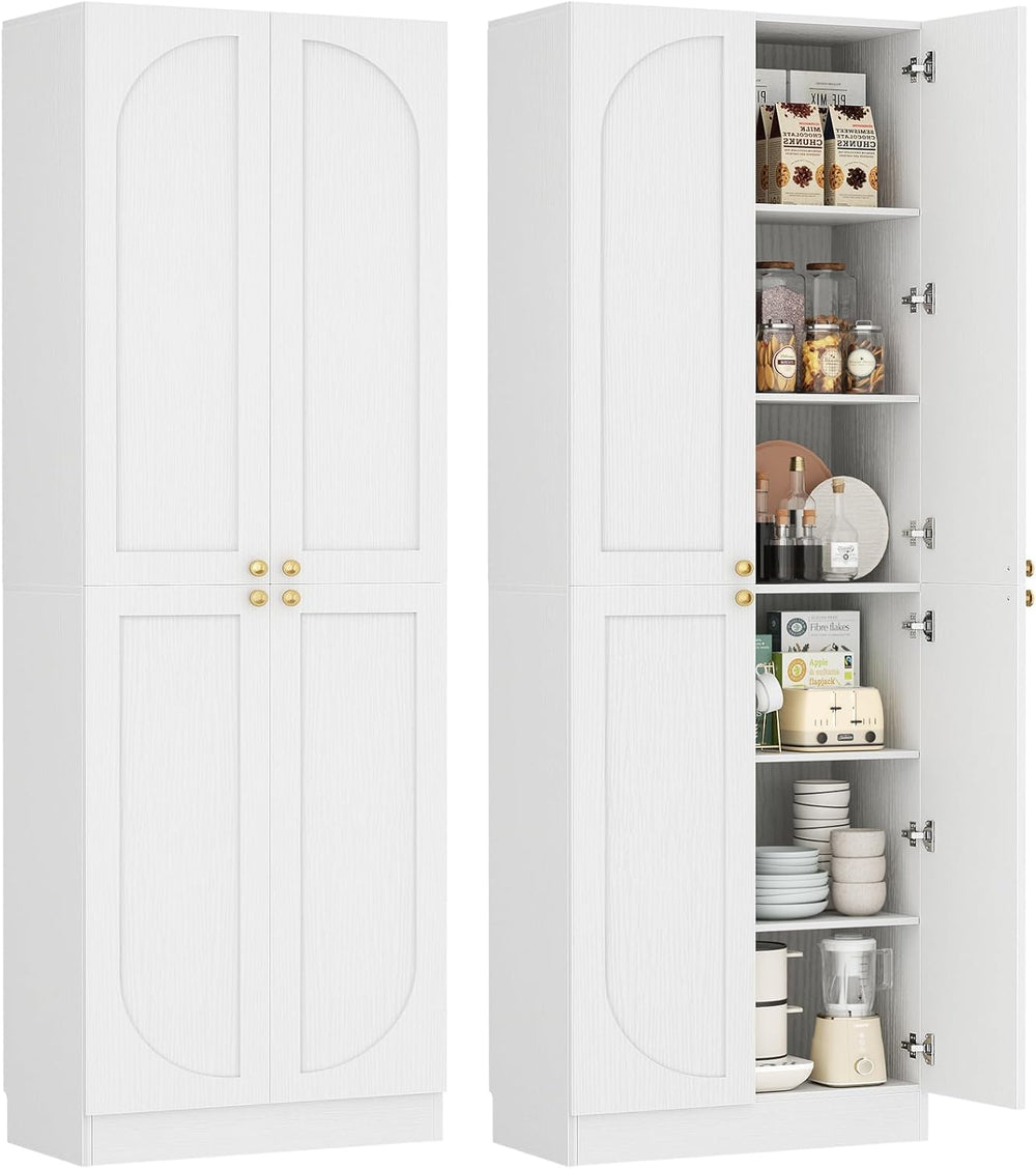 Cyclysio 80" Kitchen Pantry with 4 Soft Close Doors, Seamless Fit Wall