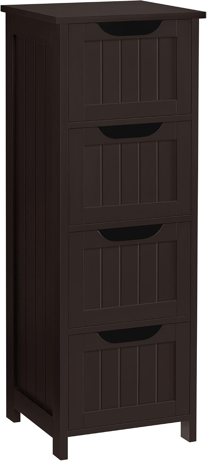 Yaheetech Bathroom Storage Cabinet, 12" W Slim 4-Drawer Design, Espresso
