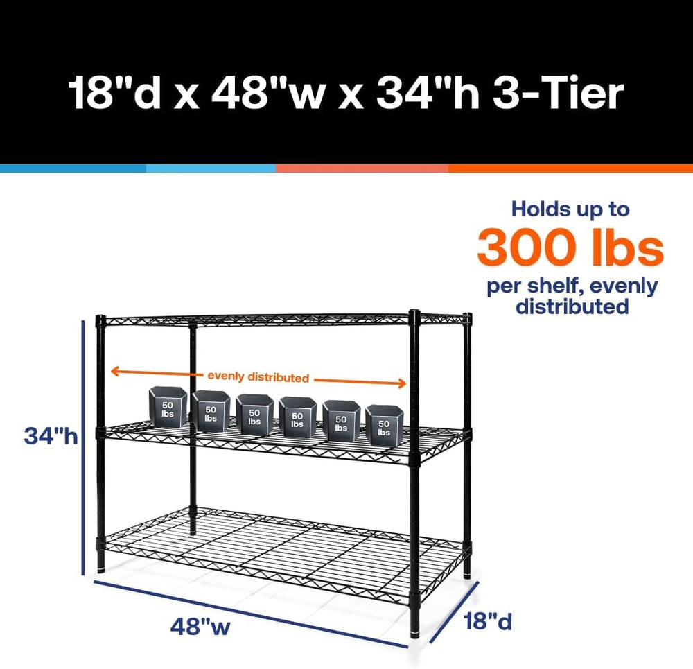 Shelving Inc. 18" d x 48" w x 34" h Black Wire Shelving with 3...