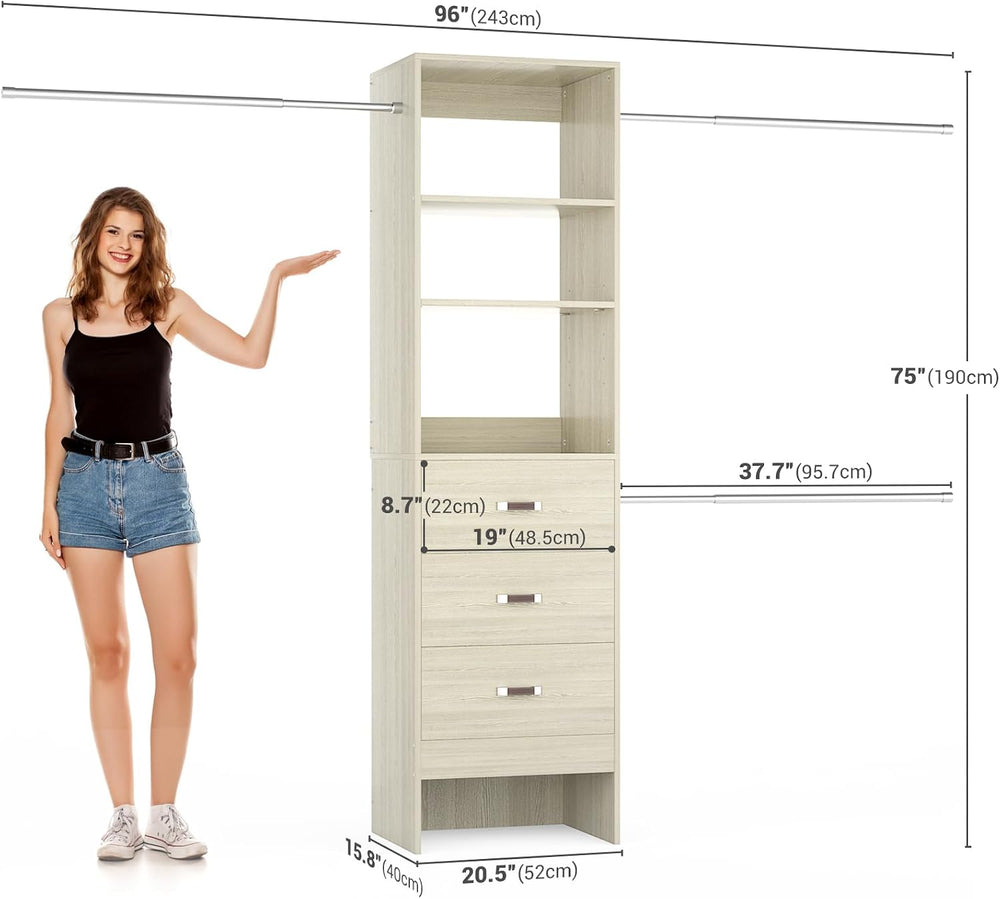 Besiost 96'' Closet Organizer System with 3 Hanging Rods, 8FT Closet ...