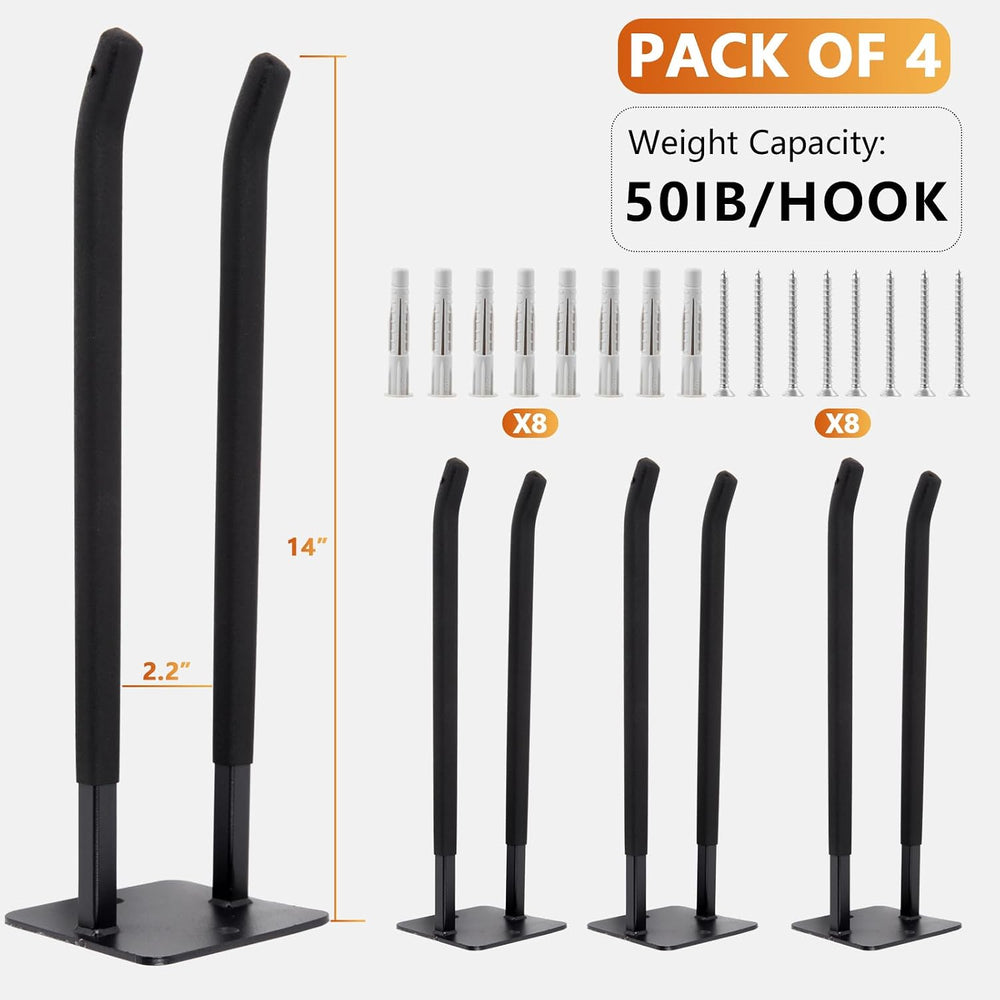 Sinoer 4 Pack Steel Wall Mount Double Garage Storage Hooks
