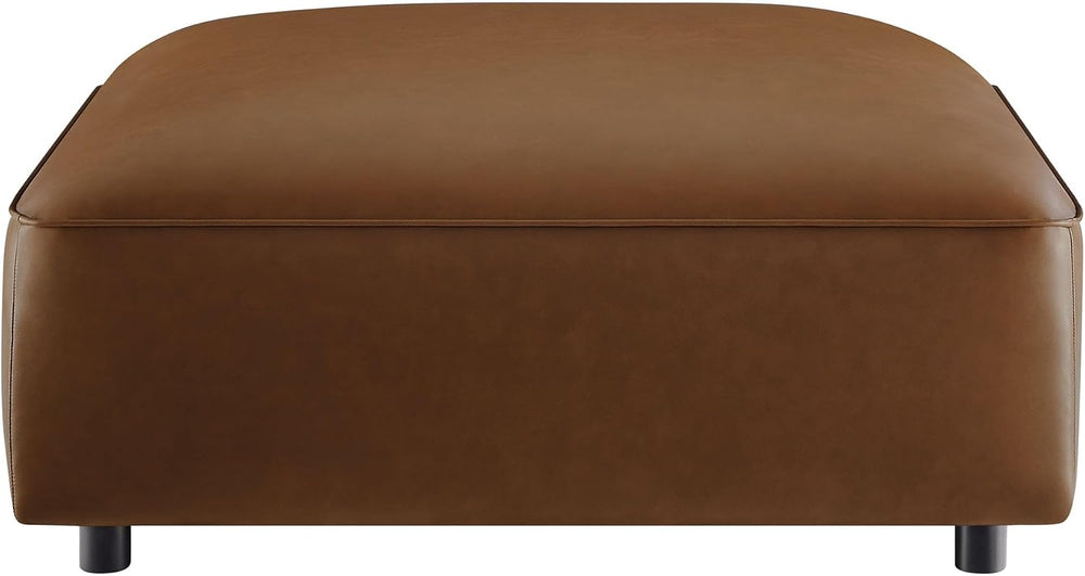 Modway Auren Vegan Leather Ottoman in Coffee - Large Square Faux Leather Foot...