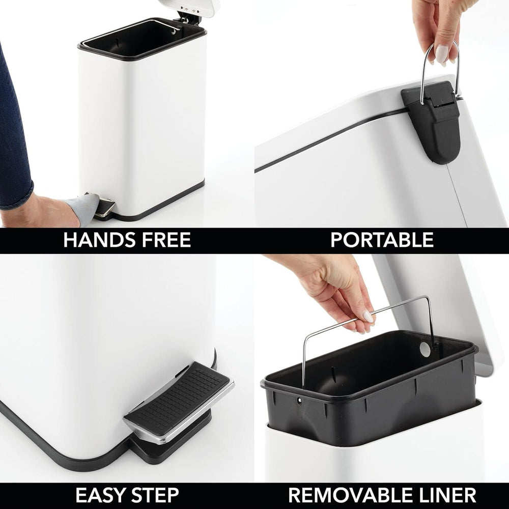 mDesign Pedal Bin — Waste Bin with Pedal, Lid and Plastic Bucket Insert for B...