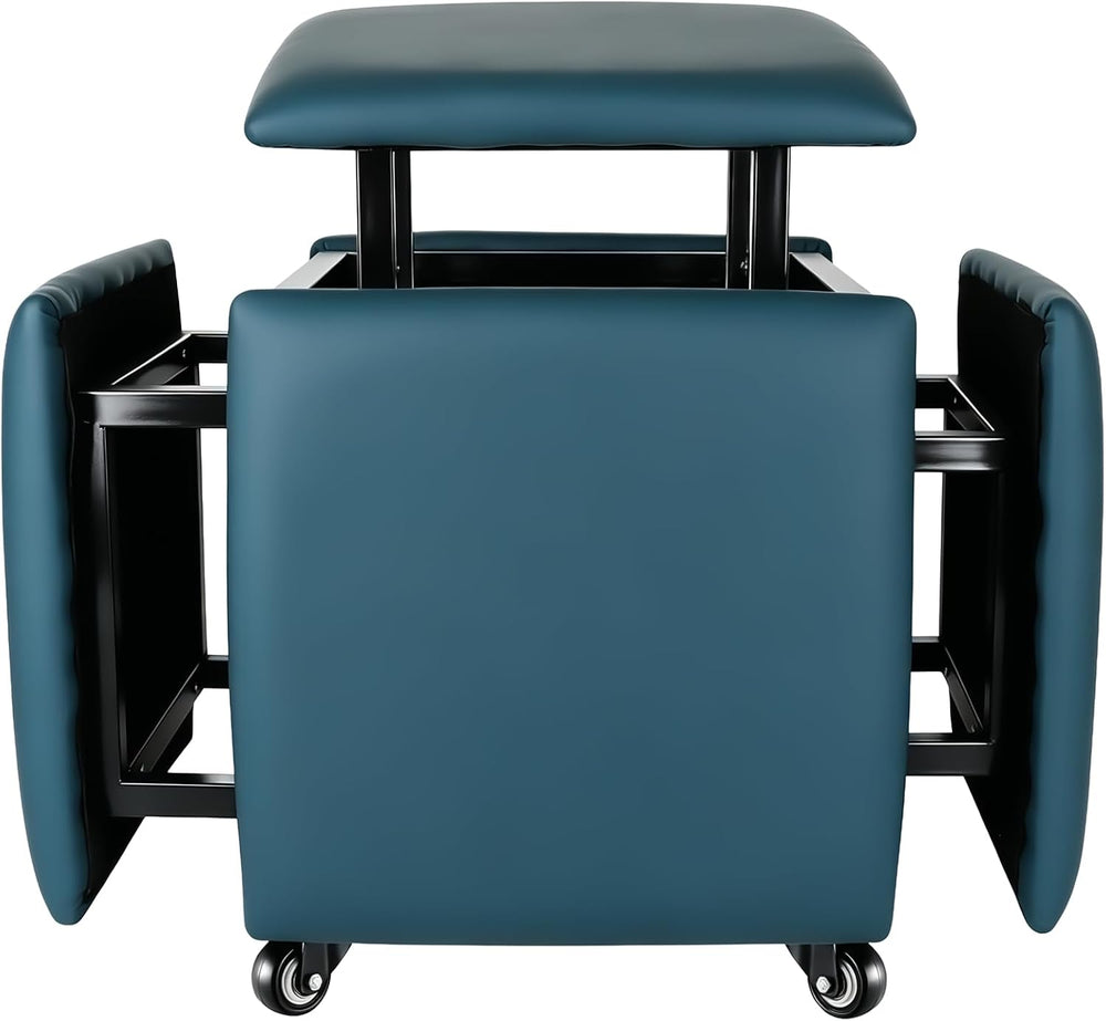 5 in 1 Nesting Ottoman Cube Chair, Stackable Stools, Leather Square Ottoman B...