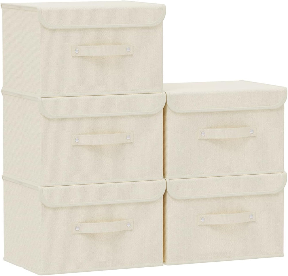 Cloth Storage Baskets with Handles,Beige 10.2x7.9x6.7in,5 Pack