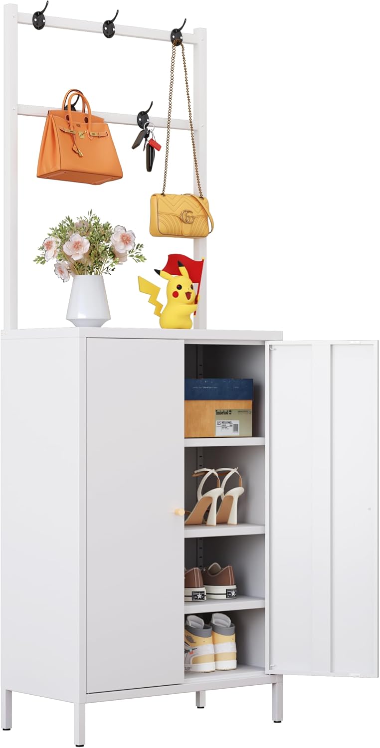 2in1 Hall Tree Shoe Cabinet for Entryway, Hallway, and Living Room,Metal Shoe...