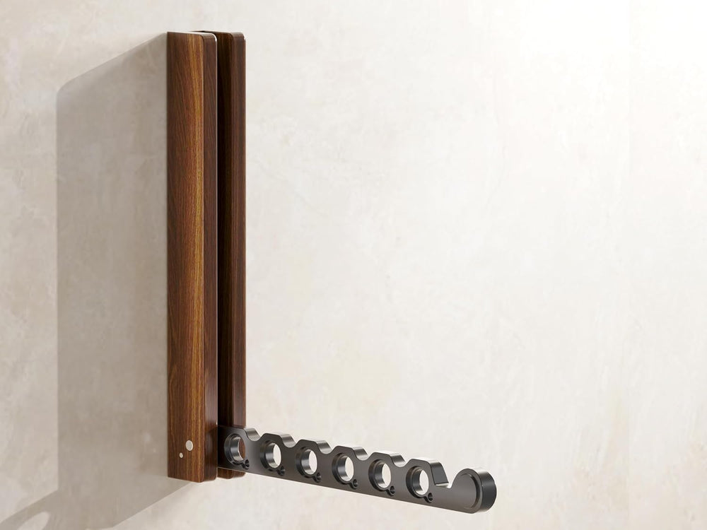 Natural Wood Folding Clothes Hanger Rack for Laundry Room, Wall Mounted Cloth...