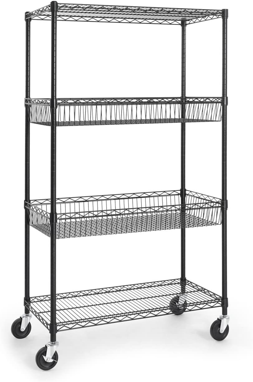 CAPHAUS NSF Commercial Heavy Duty 4 Tier Wire Shelving w/Two Rectangle Basket...