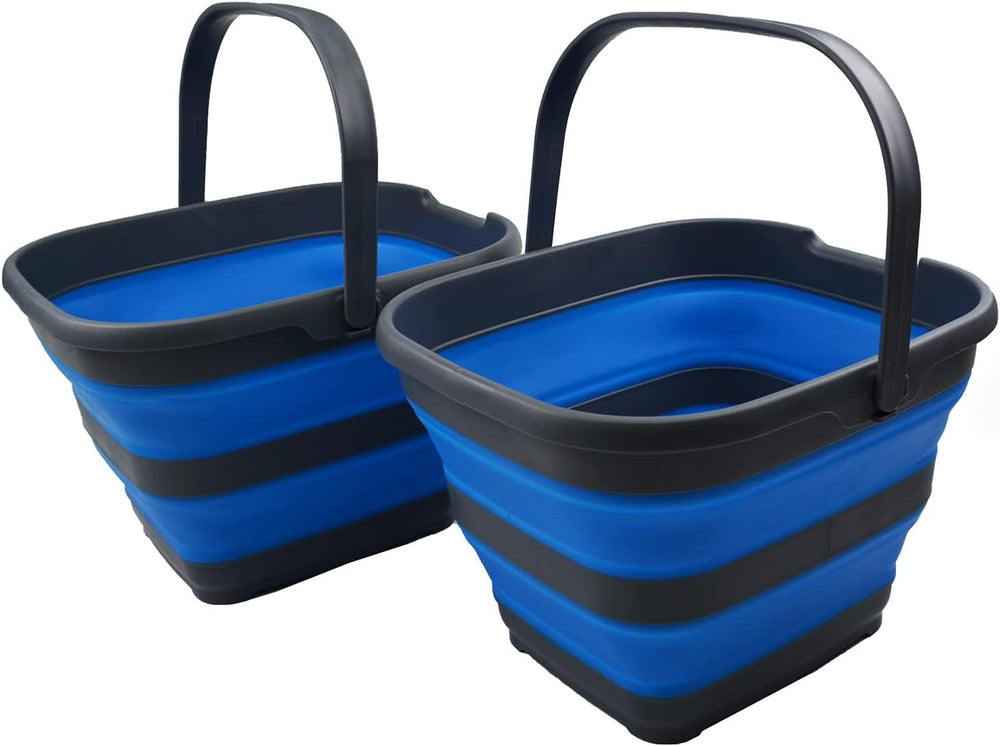 SAMMART 10L (2.6 Gallon) Collapsible Rectangular Handy Bucket (Grey/Blue (Set...
