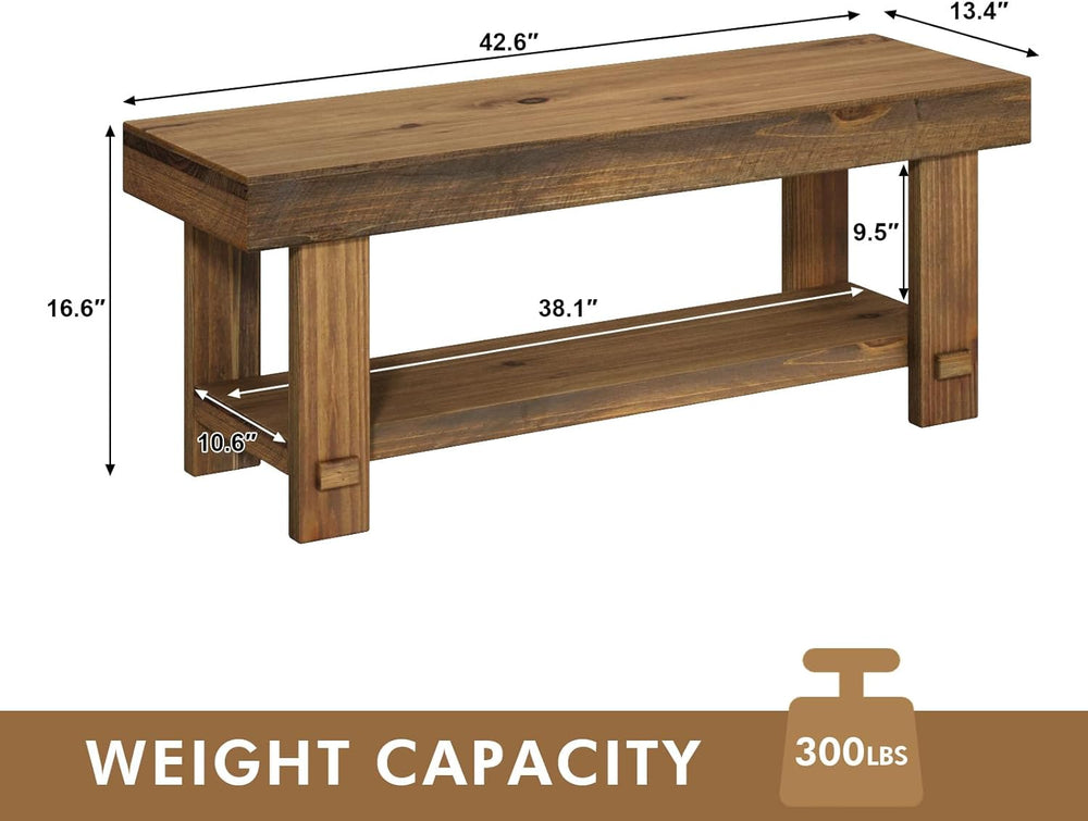 HOKYHOKY Solid Wood Entryway Bench - 42.6" Farmhouse Long Narrow Benches