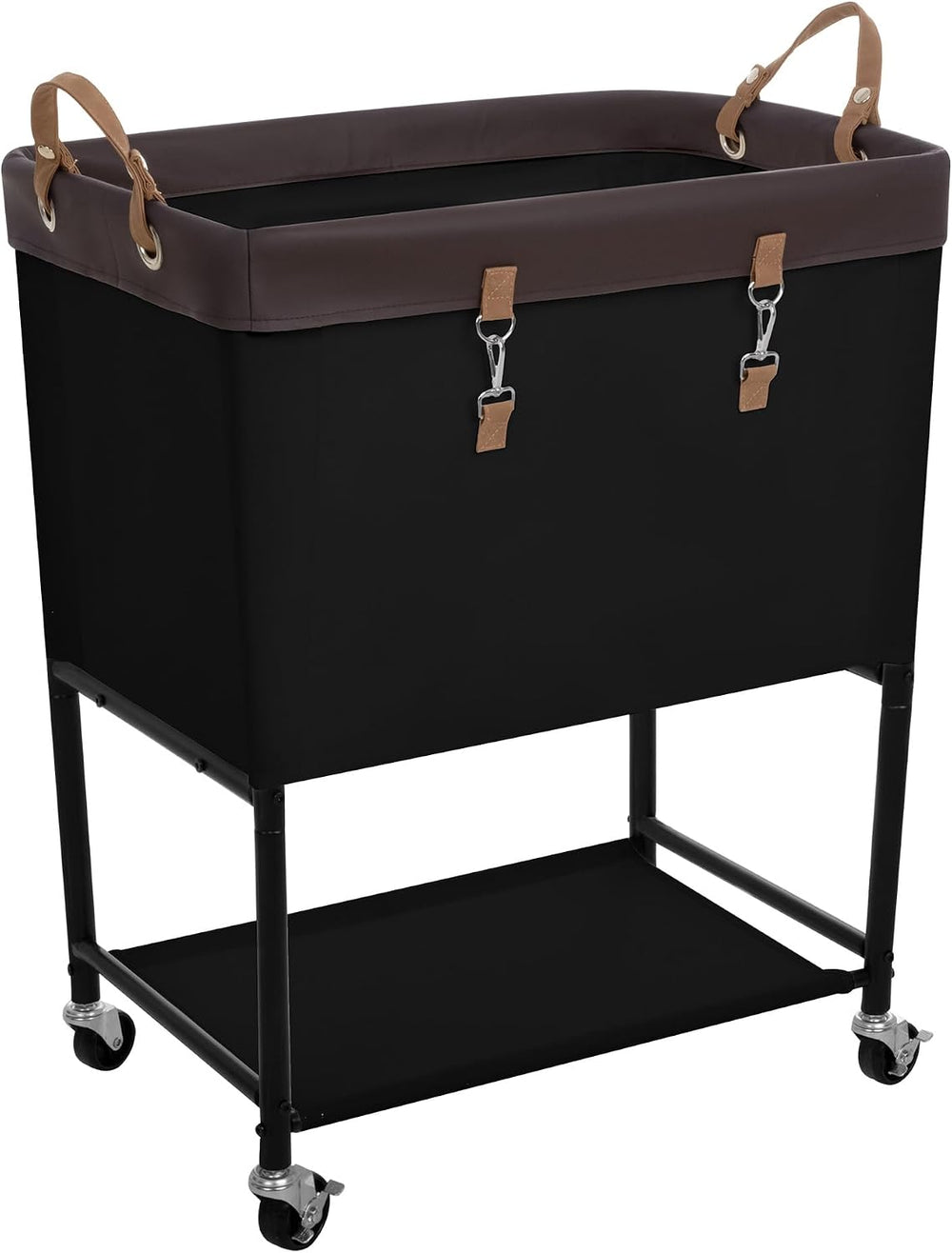 StorageWorks Laundry Cart, 2 Tier Rolling Basket with Wheels, 29 Gal, Black