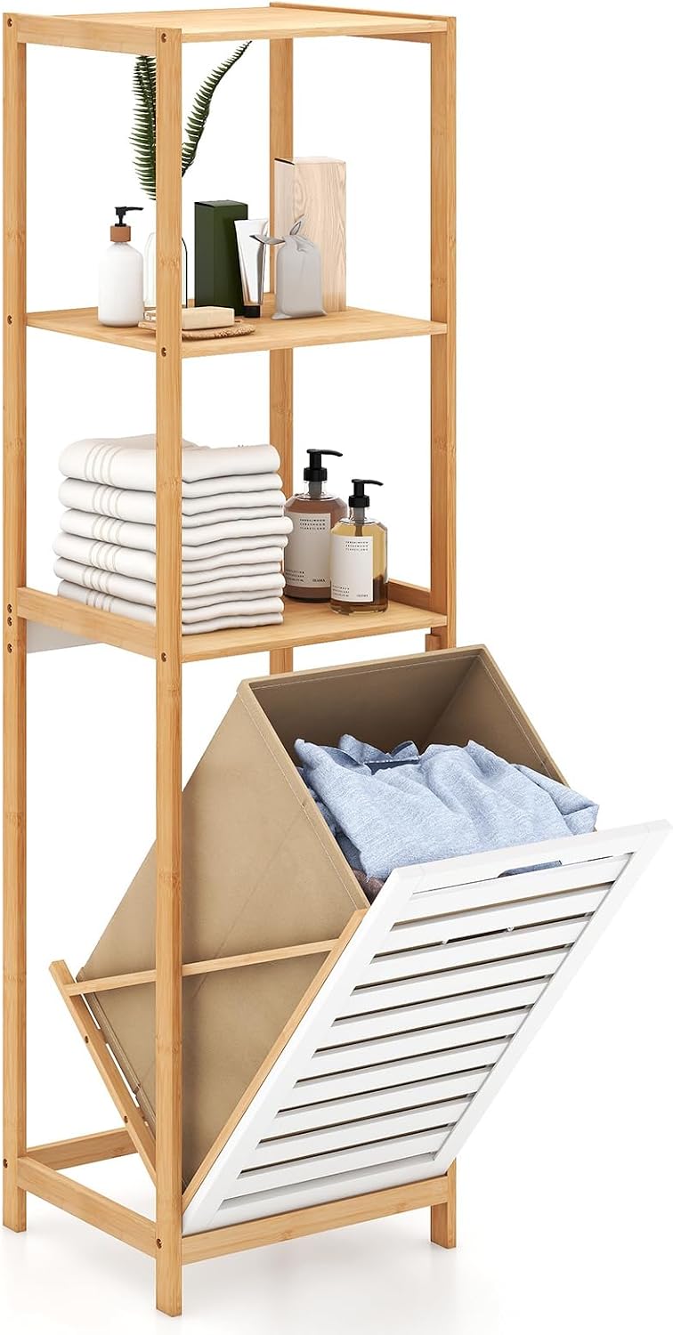 GOFLAME Tilt Out Laundry Hamper with 3-Tier Storage Shelves, 51” Tall Bathroo...