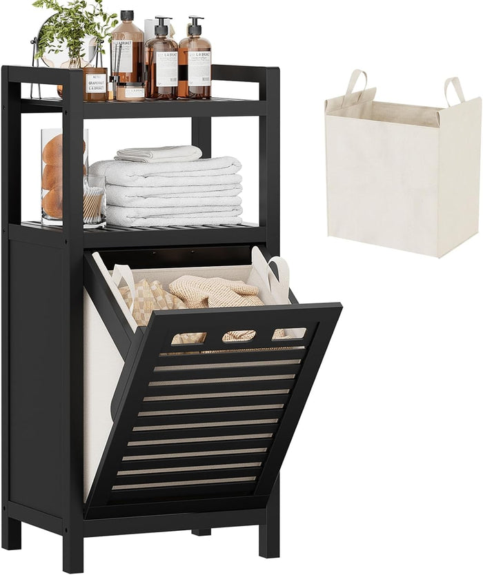 Homykic Tilt Out Laundry Hamper Cabinet with 10 Gal Removable Bag, Black