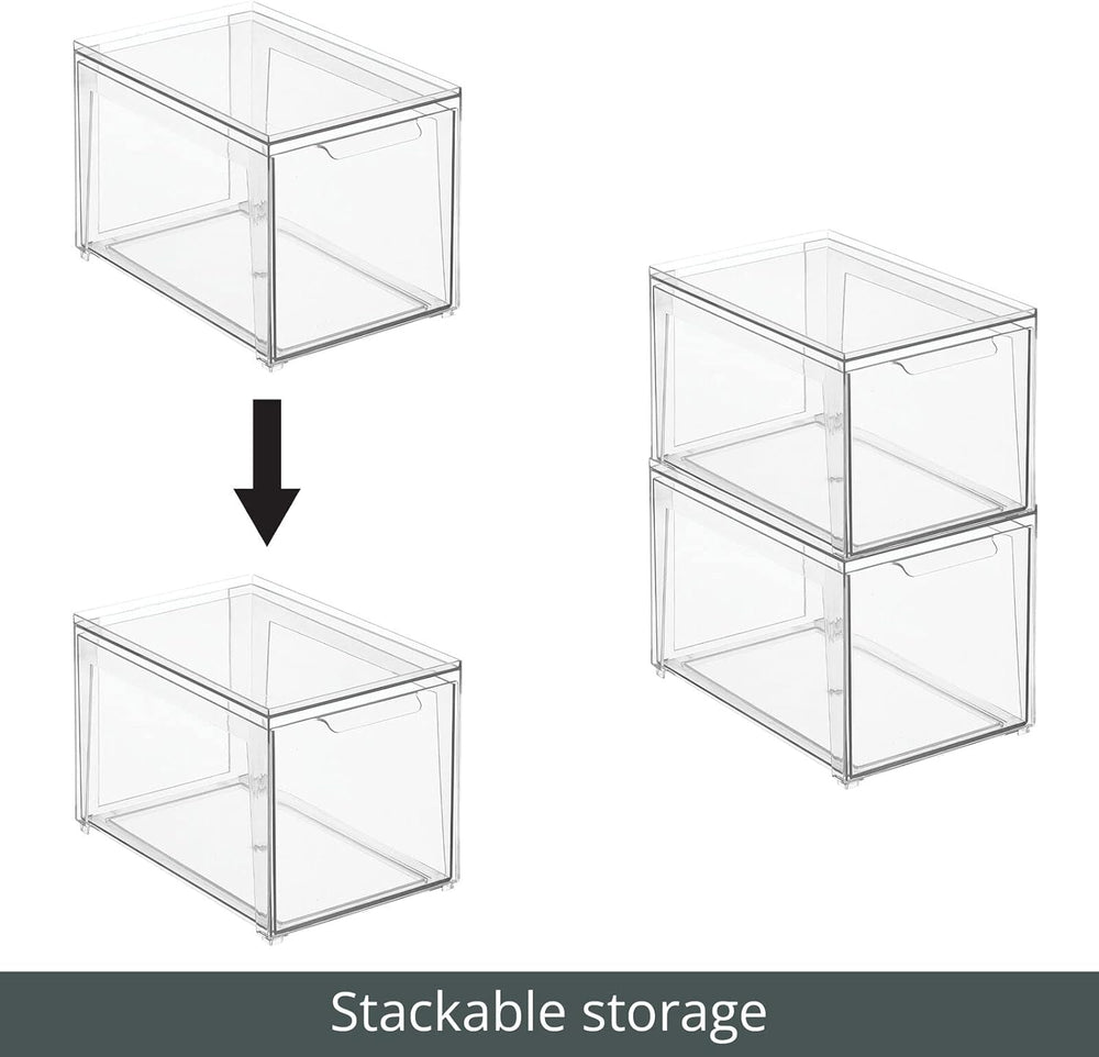 mDesign Plastic Stackable Bathroom Storage with Pull Out Bin Organizer Drawer...
