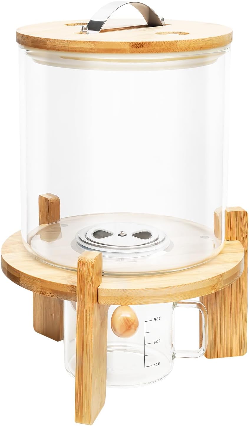 Rice Dispenser Cereal Container With Wooden Stand & Measuring Cup 5L