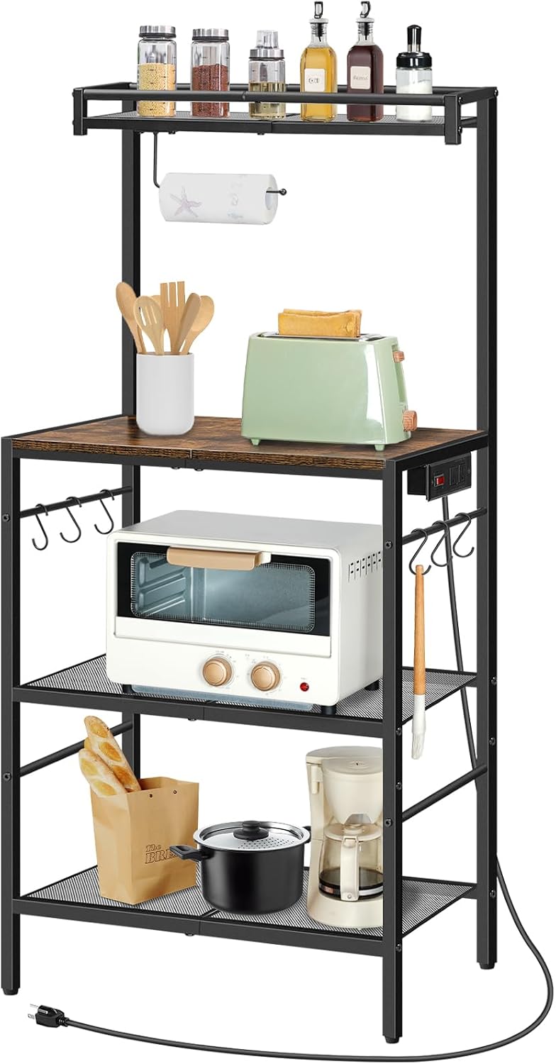 MAHANCRIS Bakers Rack with Storage, Microwave Stand with Paper Holder, Bakers...