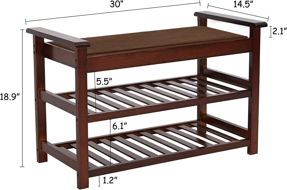 3-Tier Bamboo Shoe Bench, Brown, 30"(L) x 18.9"(H) x 14.5"(W)