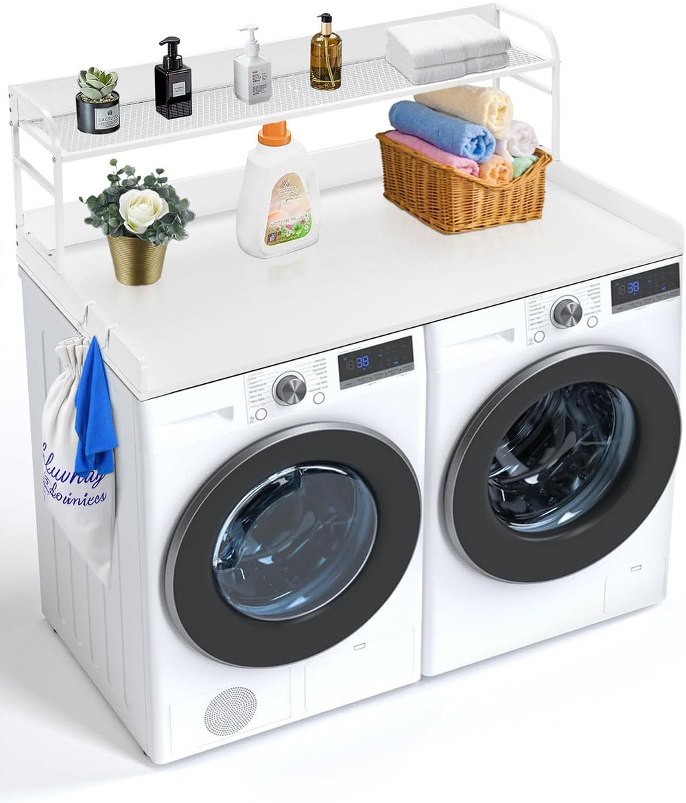 VEVOR Washer Dryer Countertop with 2-Tier Shelf, 54" x 27" Wooden W...