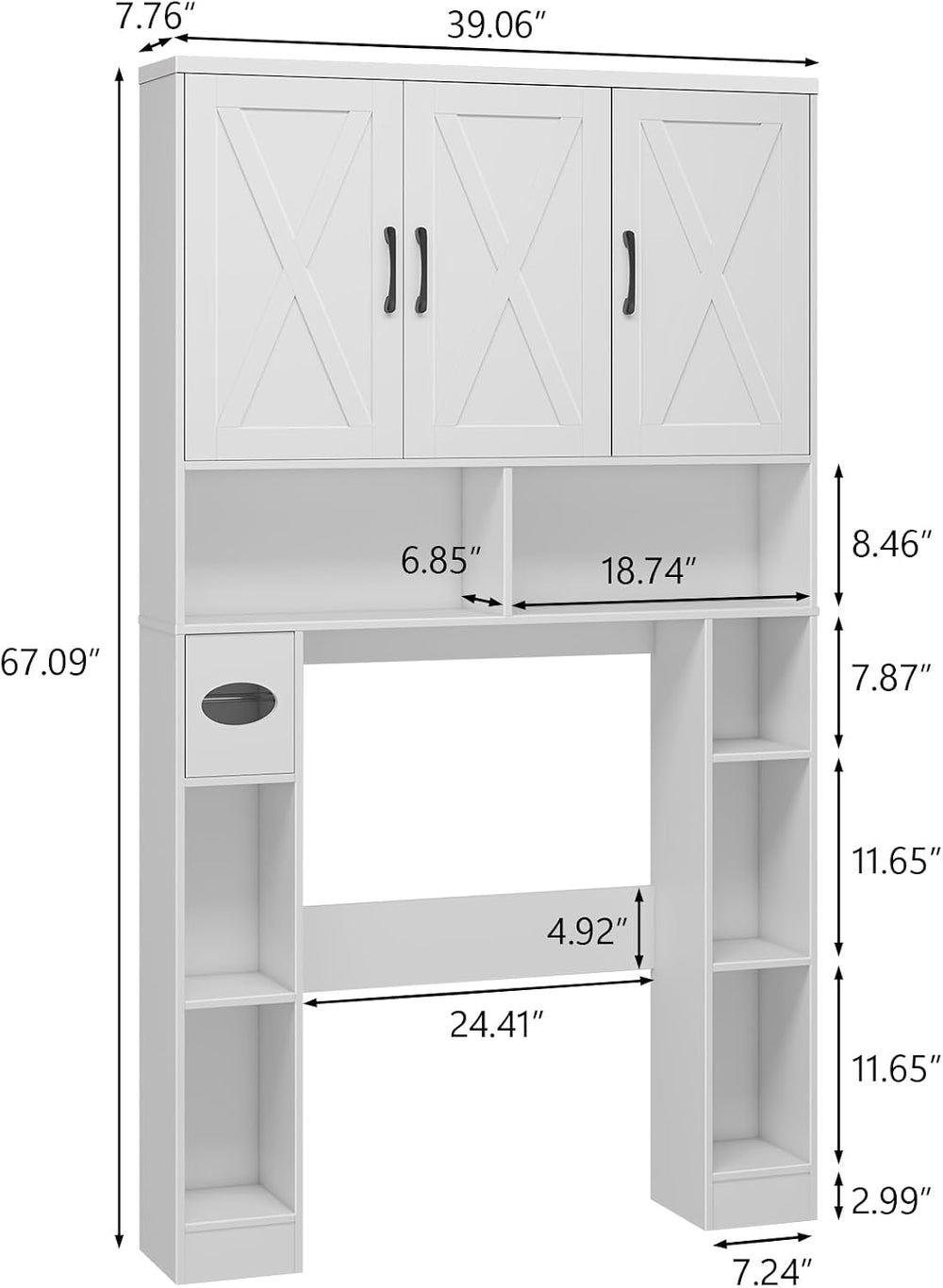 Vabches Over The Toilet Storage Cabinet with 3 Barn Doors.White