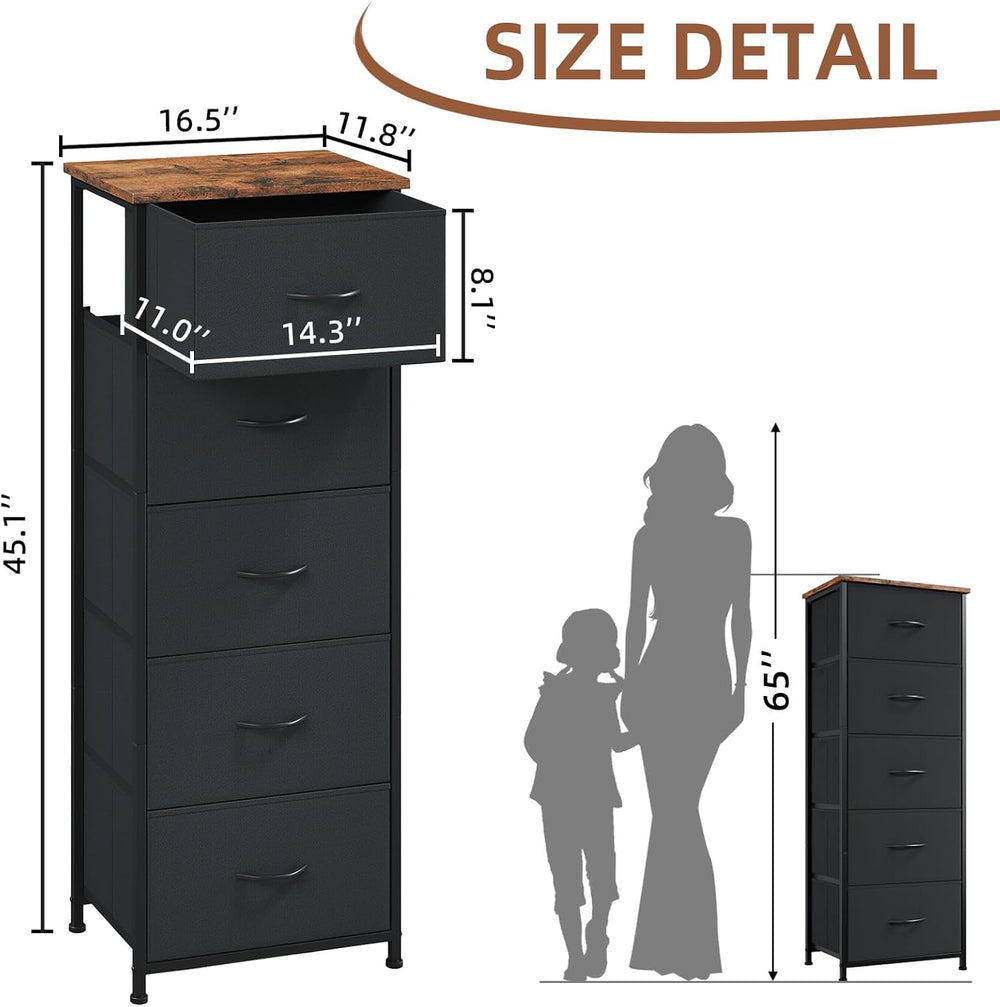 Somdot Tall Dresser for Bedroom, 5 Drawer Storage Cabinet,Chest of Drawers