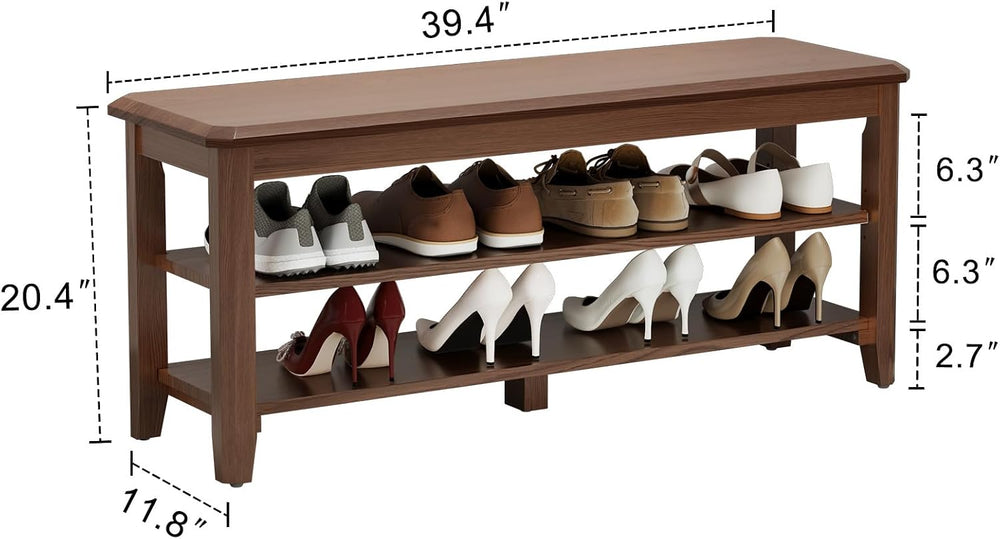 AQIMUELE Wood Shoe Rack Bench, 2 Tier Shoe Rack for Front Door Entrance
