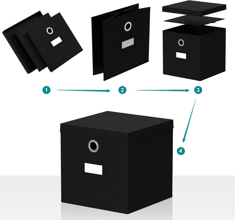 Pezin & Hulin Fabric Storage Cubes with Lids, 6-Pack, 11x11x11 in, Black