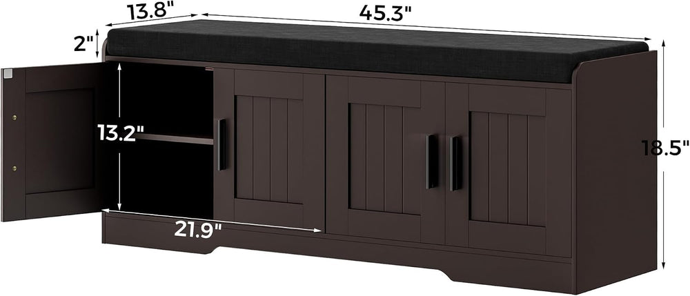 Homleke Shoe Storage Bench, 4 Doors & Thickened Padded Seat Cushion