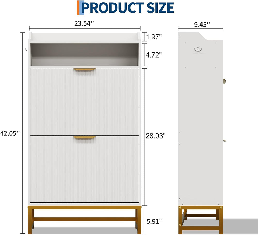 GarveeHome Fluted Shoe Cabinet Storage for Entryway, Wood Shoe Rack with 2 Fl...
