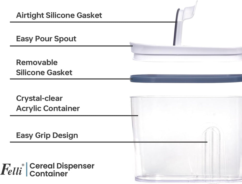 Felli Airtight Cereal Containers 2.6 Qt, Stackable BPA-Free Acrylic Cereal Di...