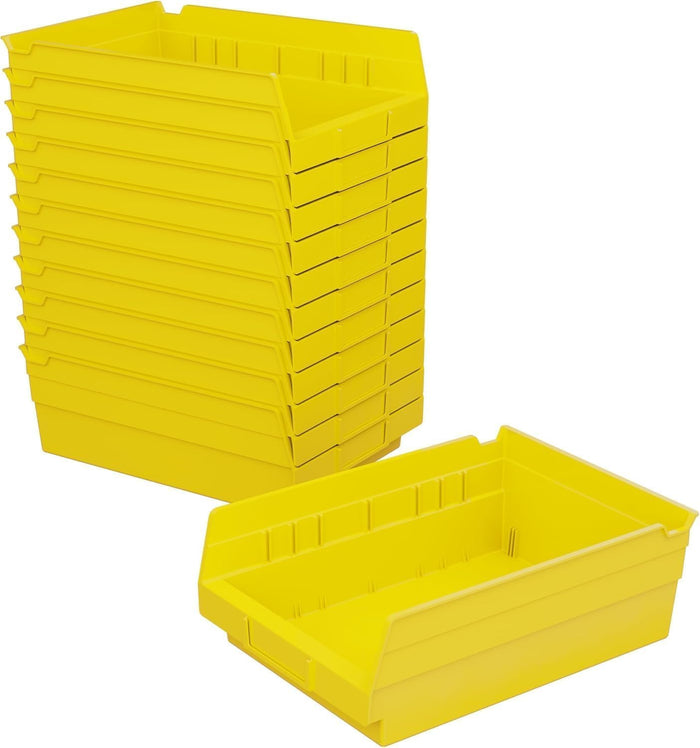 Akro-Mils 30150 Heavy Duty Plastic Shelf Bins, 12"x 8"x 4", Yellow, 12-Pack