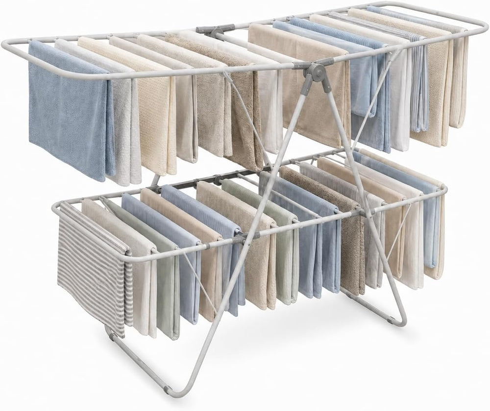 Brookstone 2 Tier Folding Rack - Indoor/Outdoor Collapsible Clothes Dryer Sta...