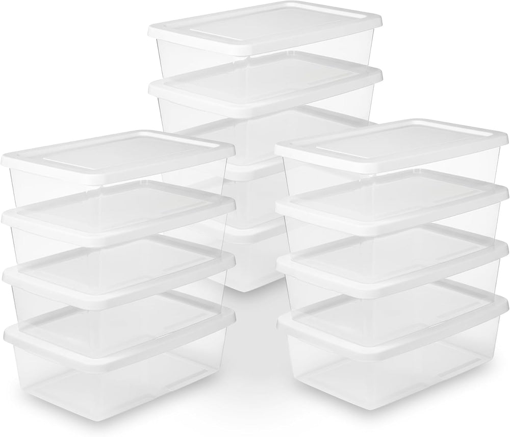 Sterilite Storage Box Stackable Tote, White, 12 Quart, 12 Pack