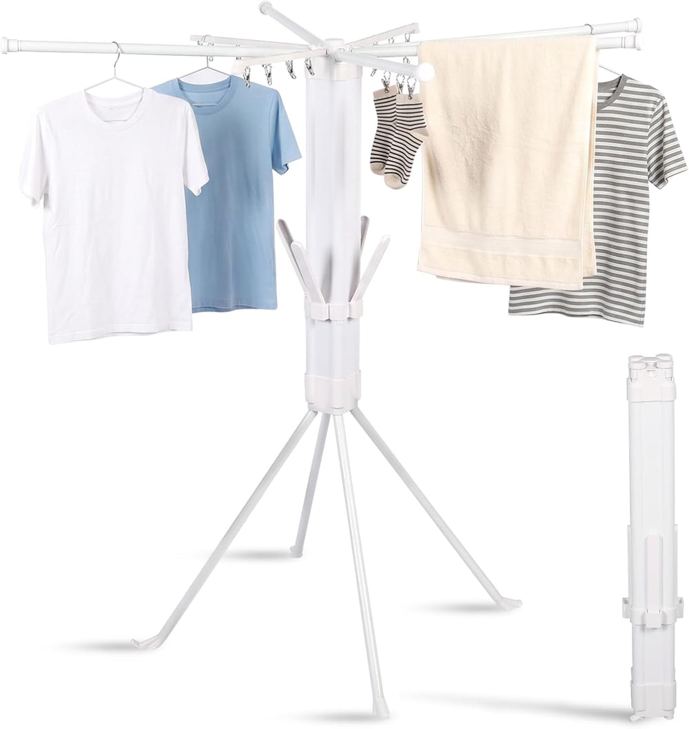 Foldable Four-Legged Clothes Drying Rack Extendable with 16 Clips
