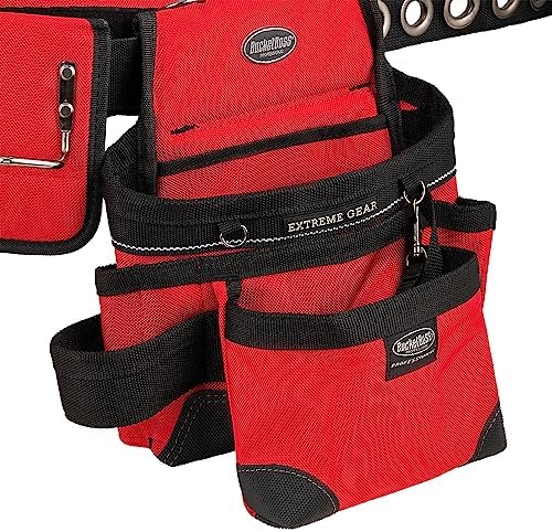 Bucket Boss 3 Tool Bag Tool Belt with Suspenders in Red, 55185-RD