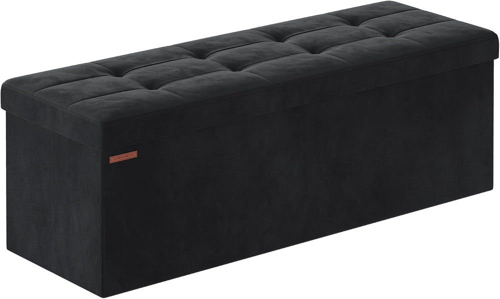 SONGMICS Storage Ottoman Bench, 43.3 Inches Velvet Foldable Foot Rest