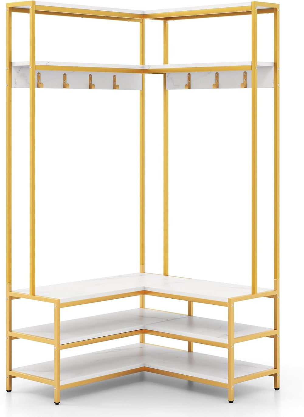 Multigot L-shaped Clothes Rack, Freestanding Corner Garment Rack Hall Tree wi...