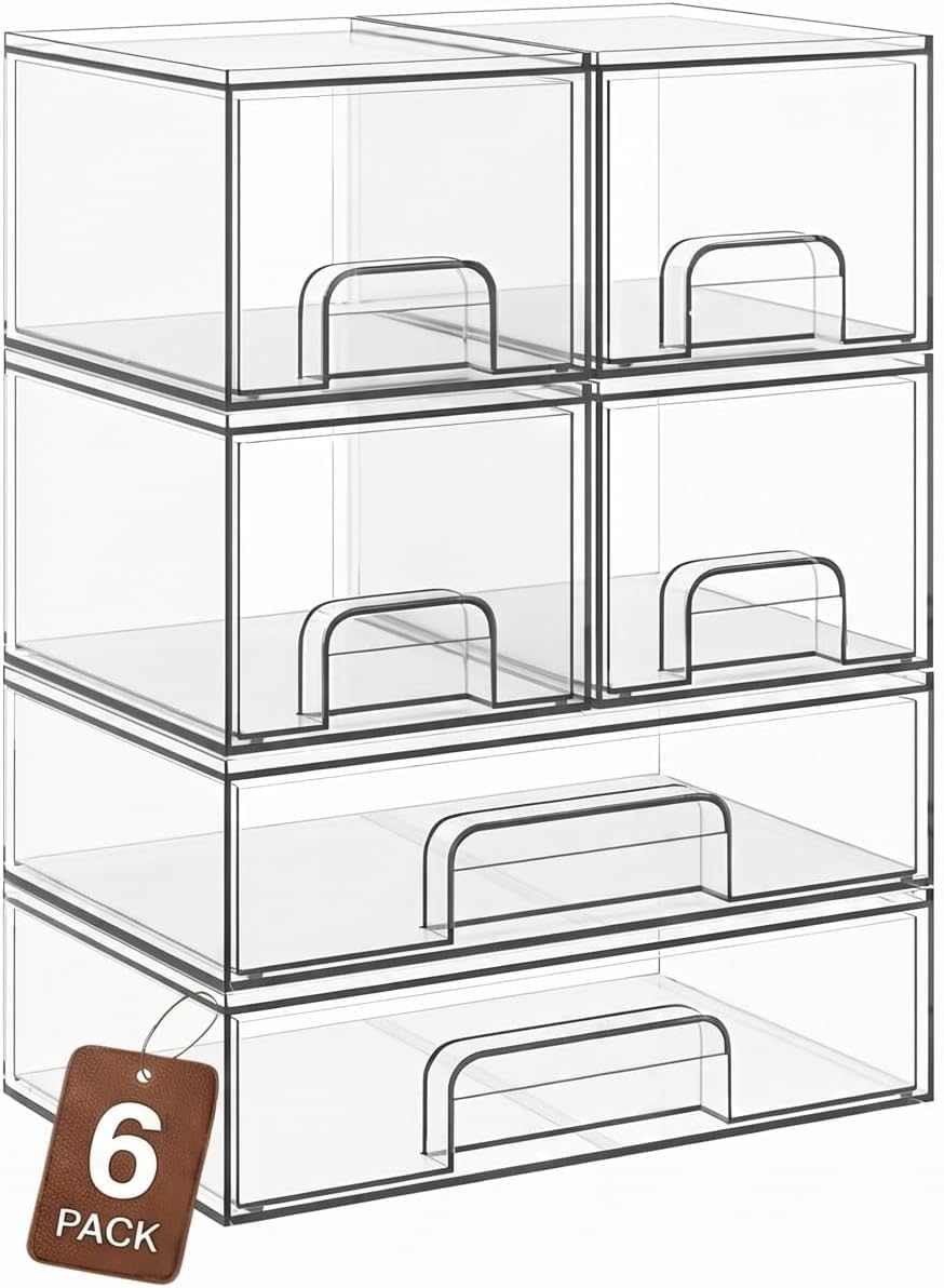 TIPGO Clear Stackable Storage Drawers, Acrylic Bathroom Makeup Organizer, Pla...
