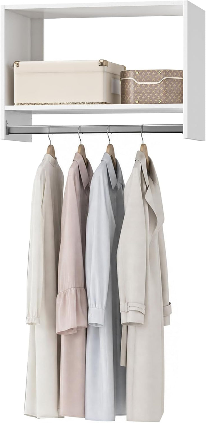 31.5" Wide Tall Hanging Modular Closet System, Wall-Mounted Closet Organizer with Shelf and Hanging Rod, White