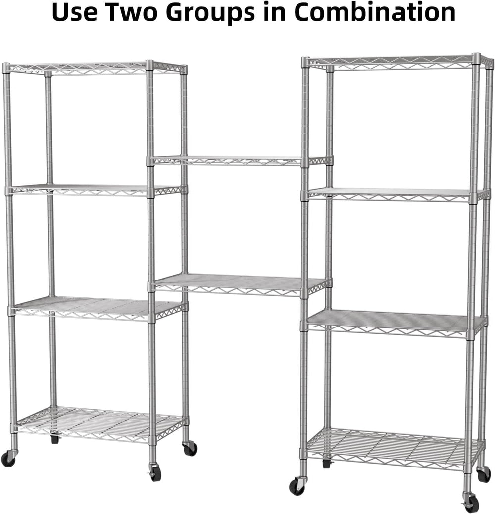 5 Shelves Storage Wire Shelf Closet Metal Shelving Pantry Wheels